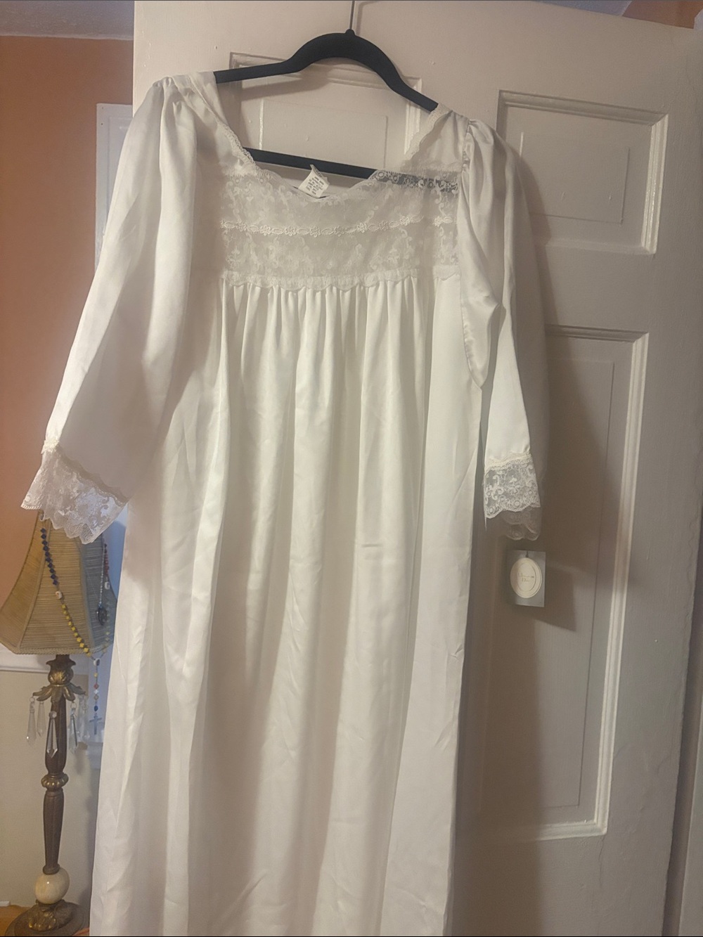 Dior White Lace Trim Long Nightgown
